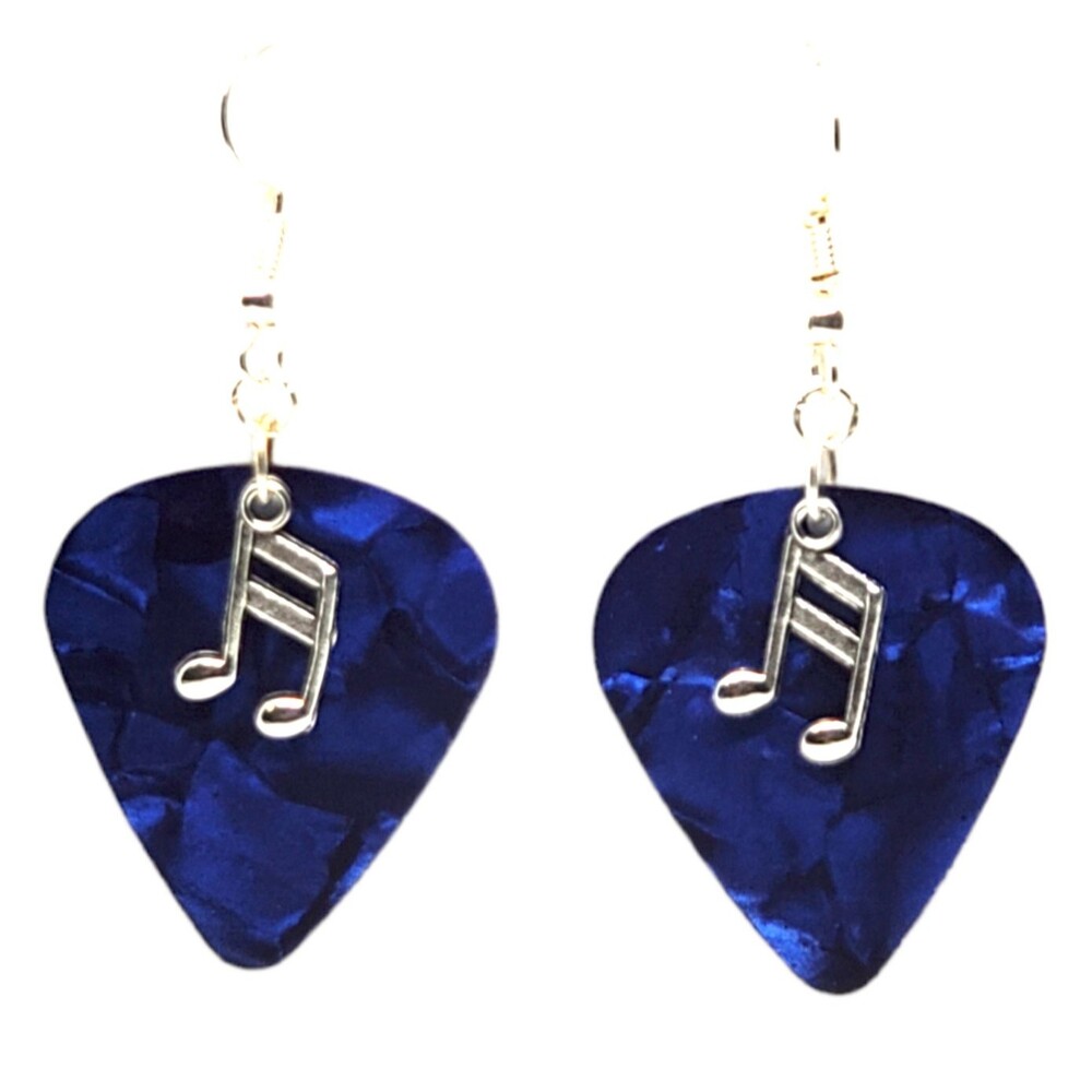 Double Music Note Charm on Guitar Pick Earrings - Choose Color - Handmade in USA